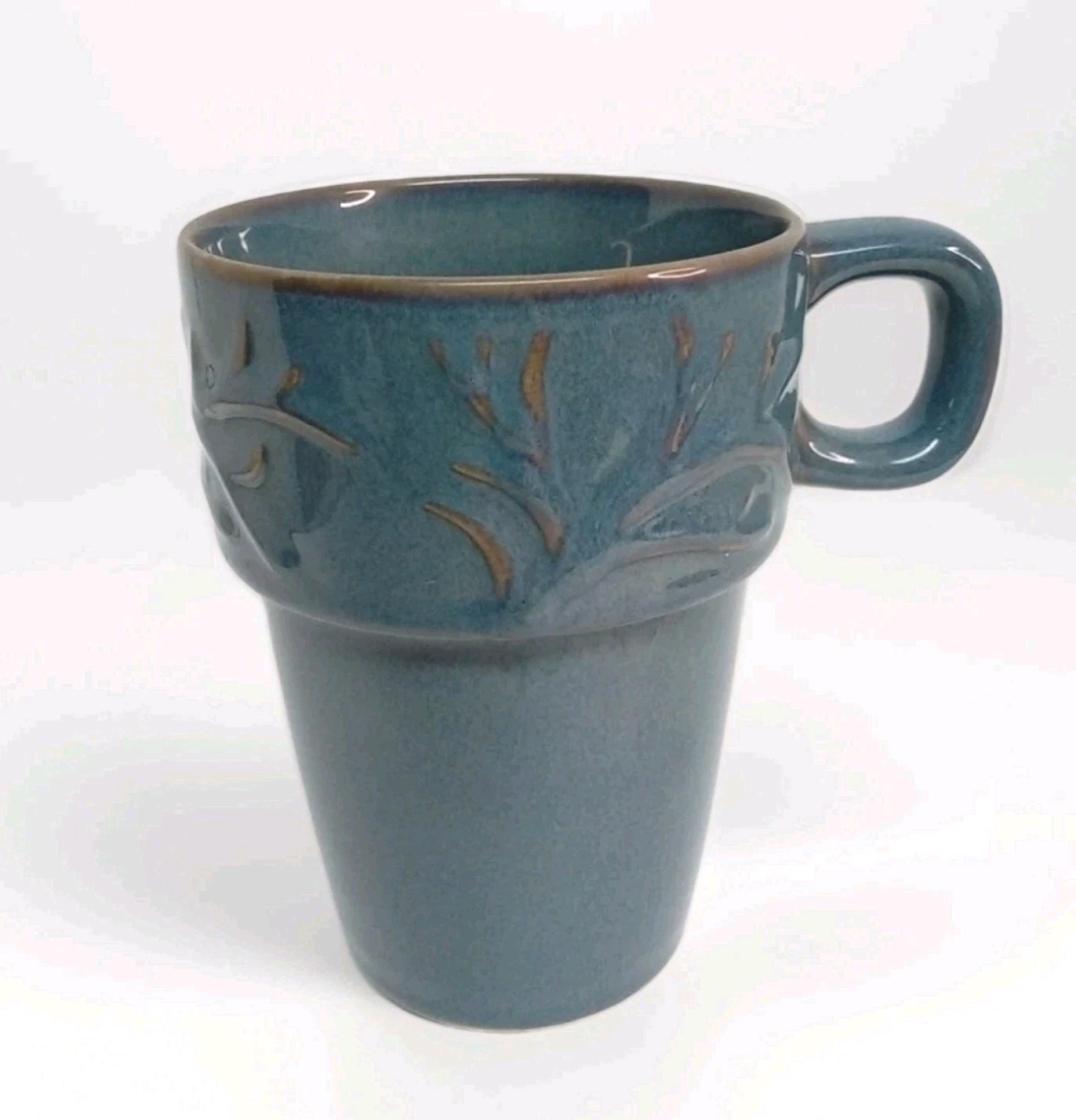 RARE MercAsia 6 Stacking Stoneware Coffee Mugs in Iron Stand Artisanal Colors