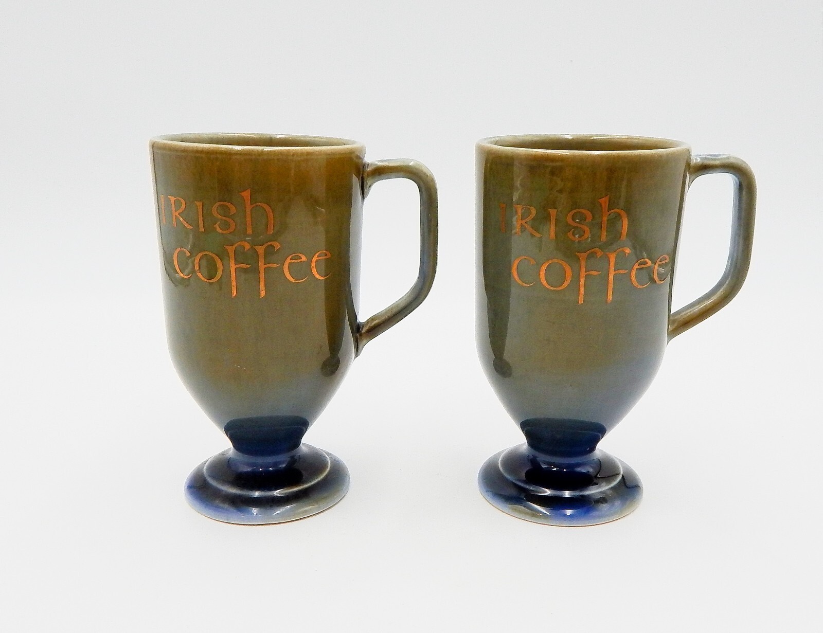 Wade Irish Porcelain Irish Coffee Pedestal Footed Mugs Ireland Green Blue 5 Inch