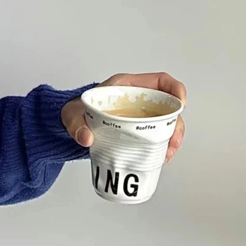 200ML Korean Style Ceramic Coffee Mug White Nordic Wrinkle Tea Cup