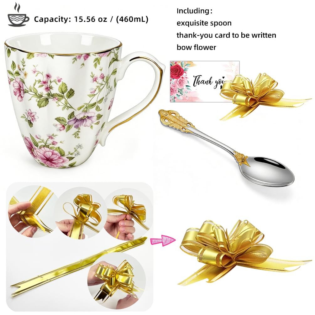Coffee Mugs,Bone China,with gold trim,Floral Flower Vintage Pattern,Fine Porc…