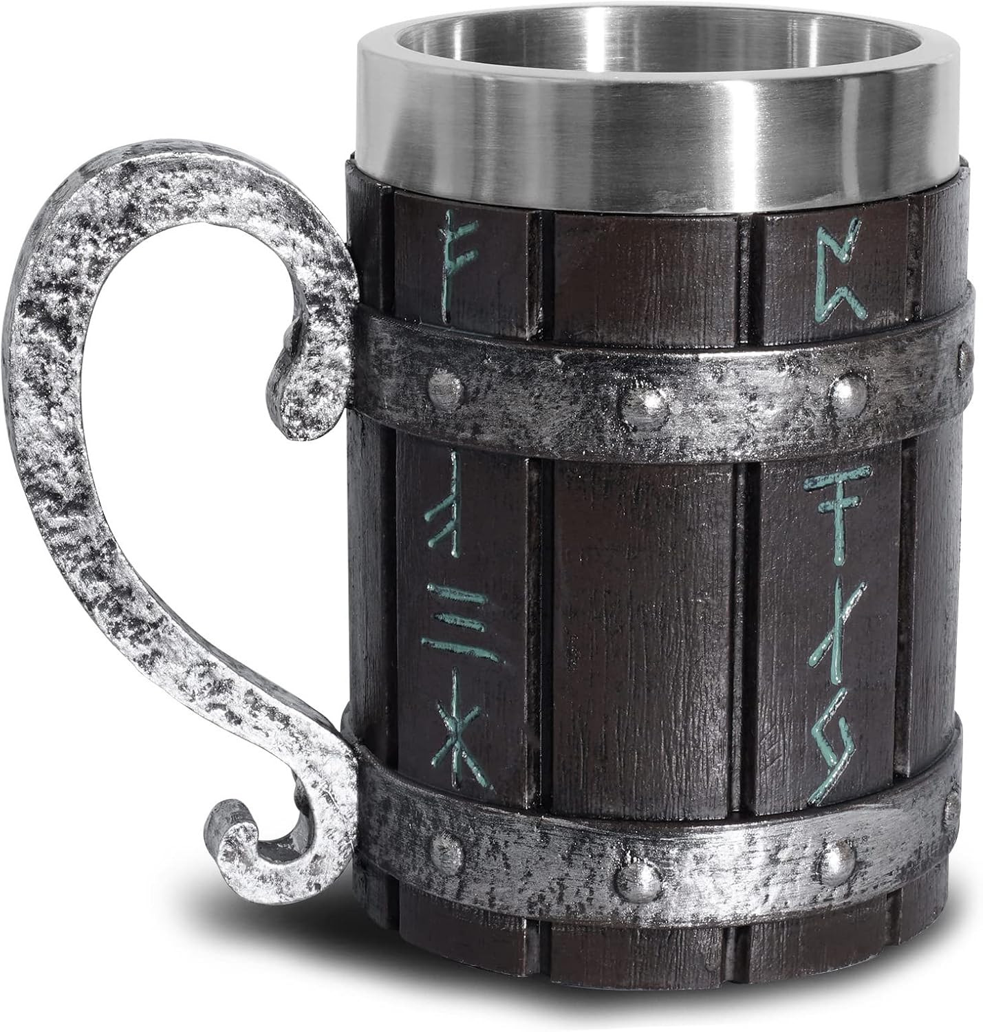 Nordic Viking Mug,Oak Wooden Beer Stein Stainless Steel Liner,Nordic Mythology V