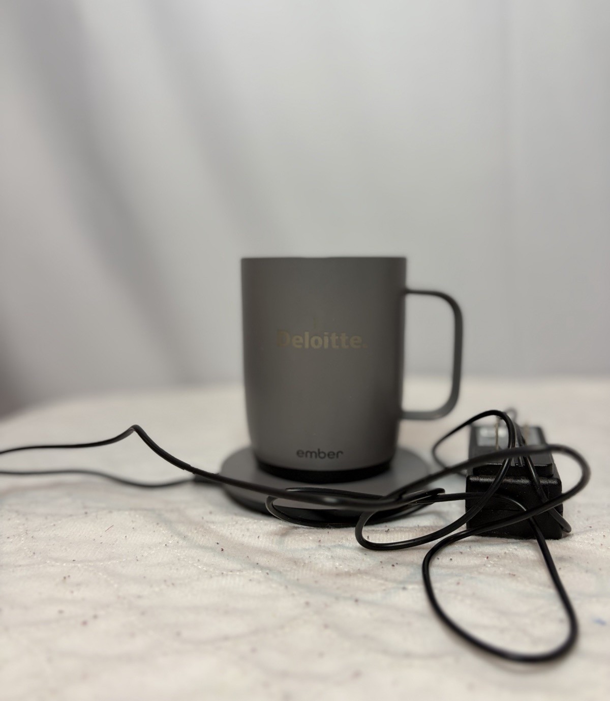 Deloitte Ember Temperature Control Smart Mug 10oz Gray w/ Charger Coaster WORKS