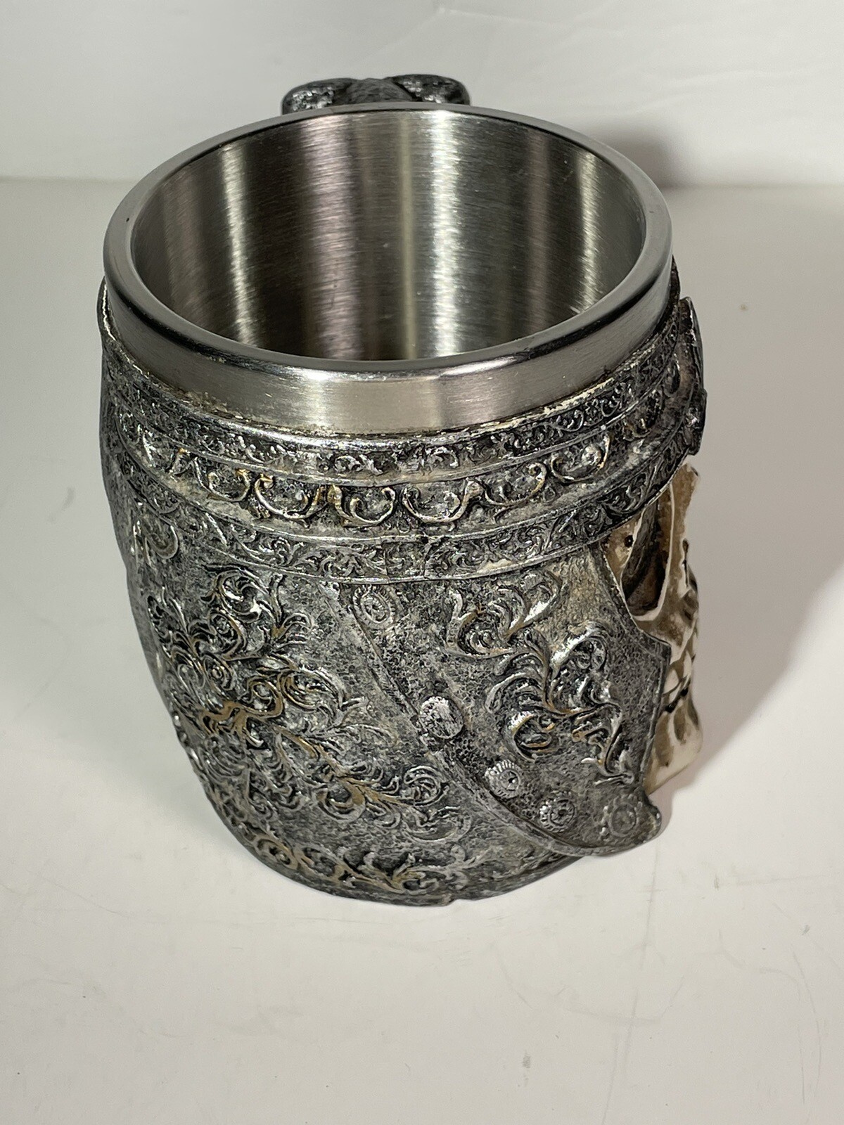 Stainless Steel Skull Coffee Mug Medieval Style Drinking Cup Viking Armor 4″
