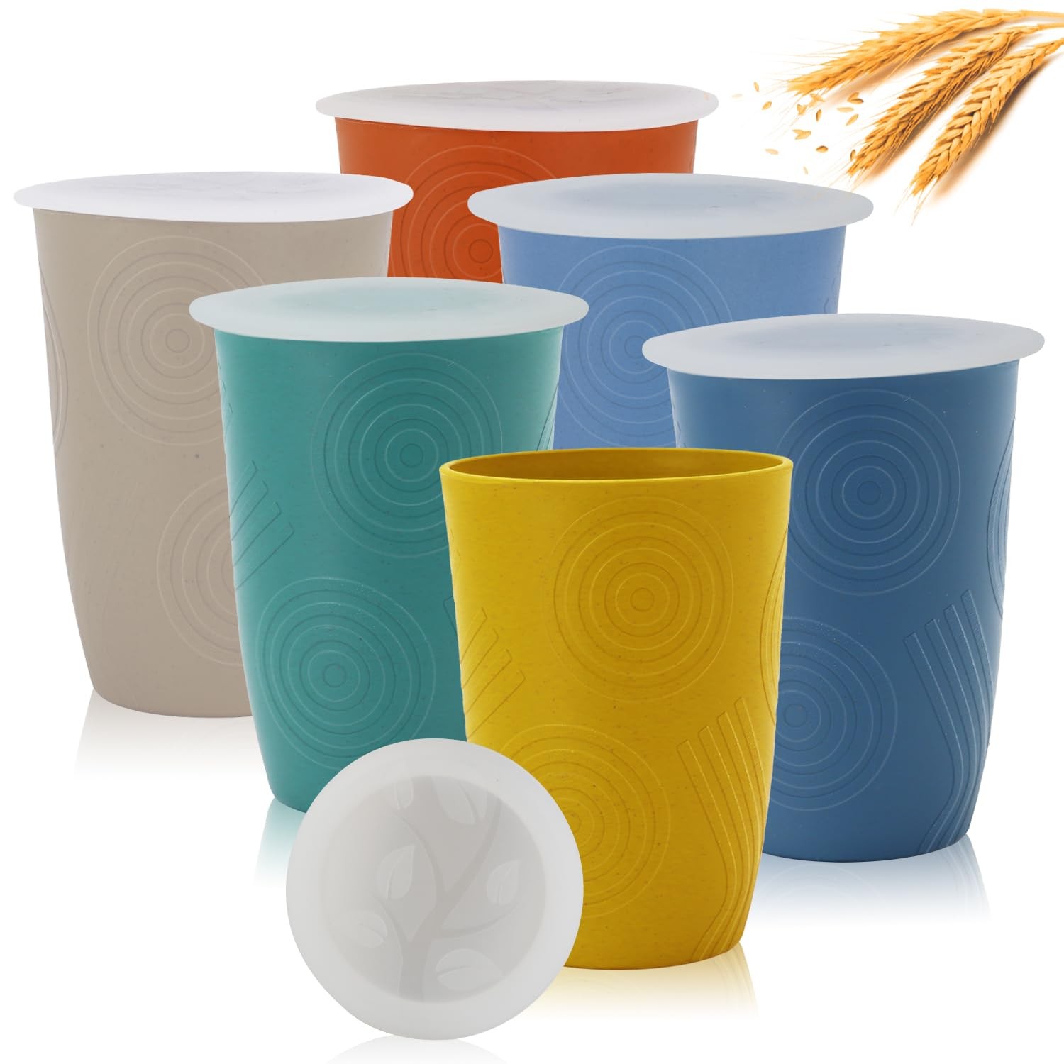 Wheat Straw Cups with Lid,Plastic Cups set of 6,16 oz Unbreakable Kids Plastic C