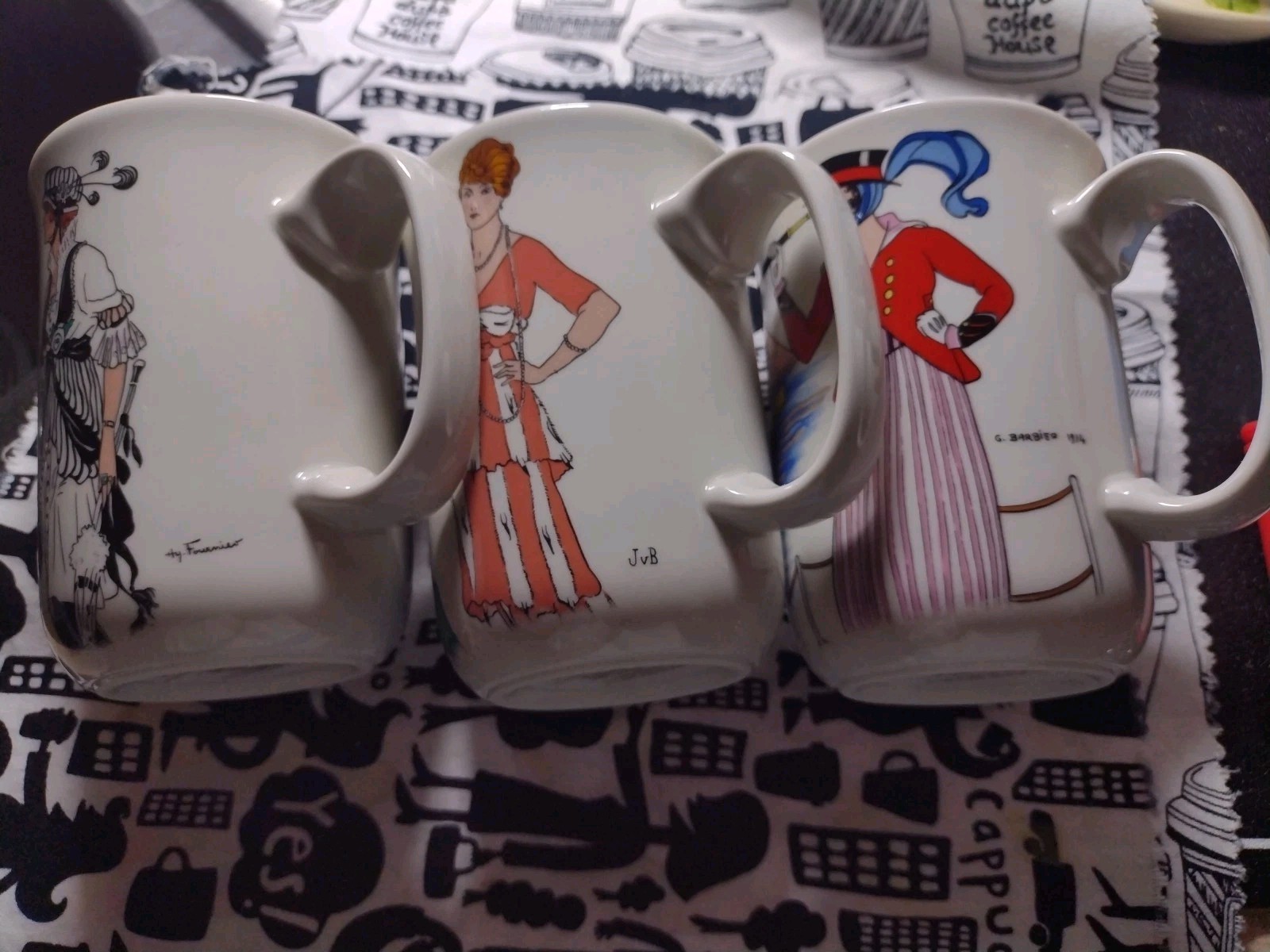 Villeroy & Boch Set Of 3 Mugs Cups Design 1900 Vintage Porcelain Women