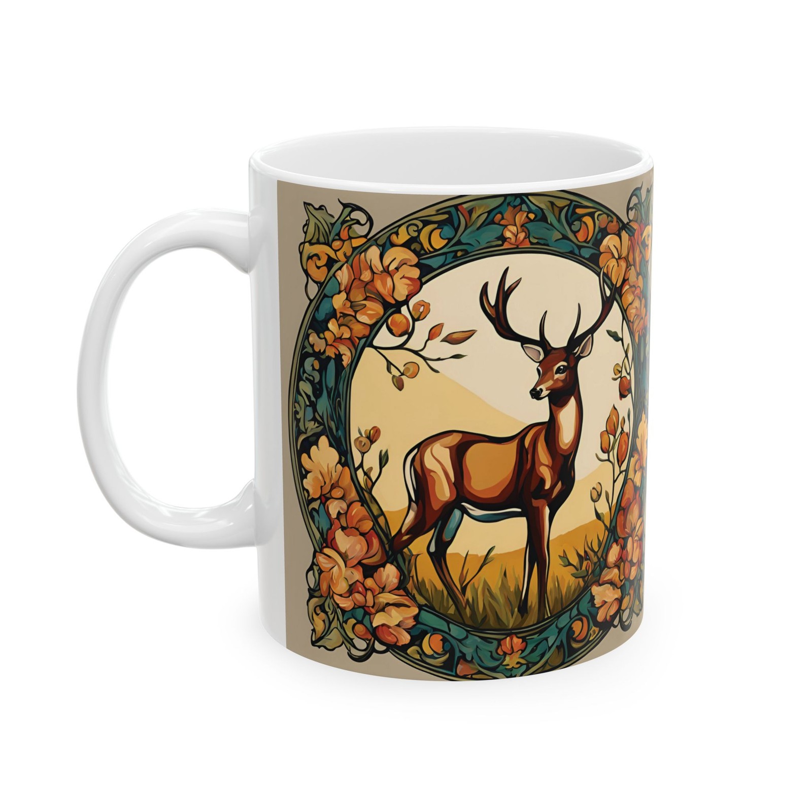 Deer Coffee Mug Cup 11oz Art Nouveau Style