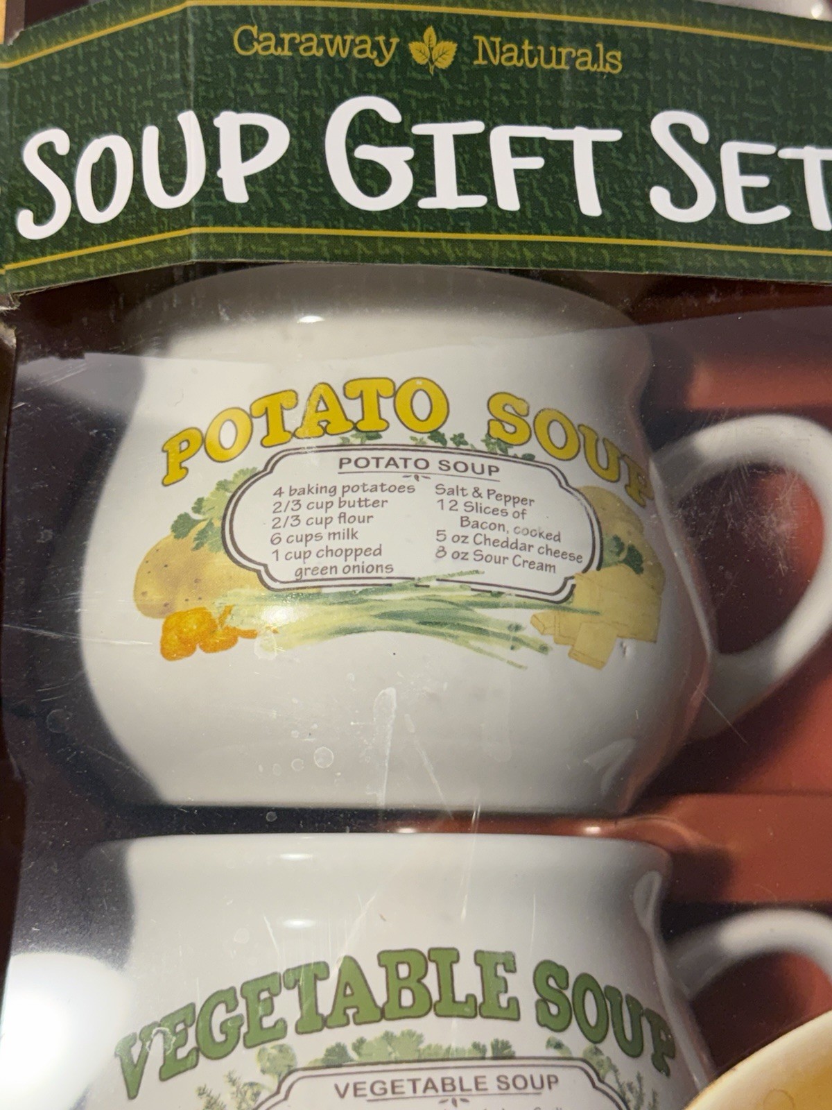 Retro Caraway Naturals Soup Gift Set 4 Ceramic Recipe Mugs Bowls NO FOOD MIX