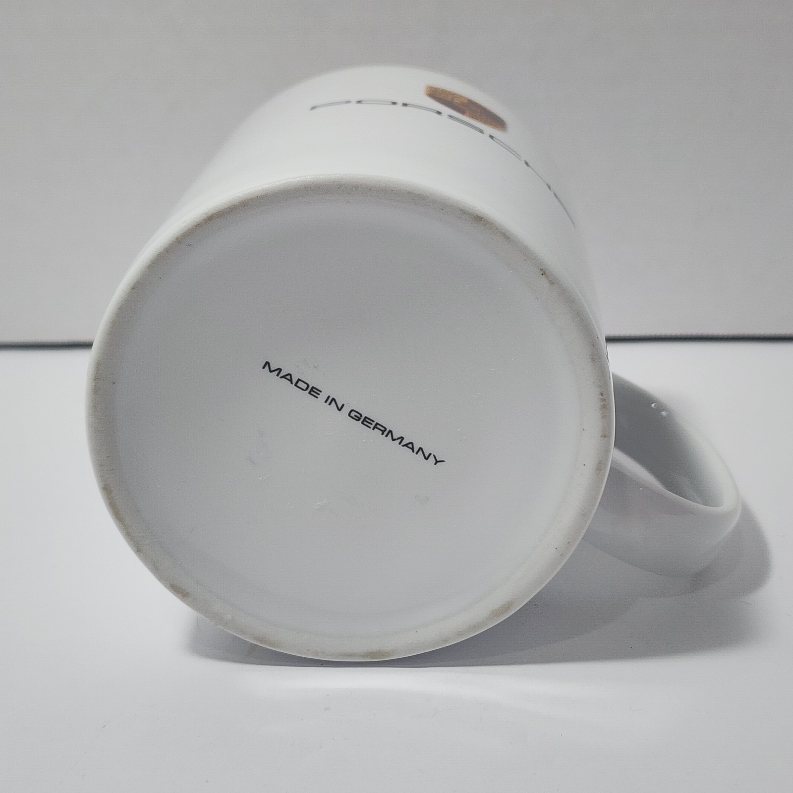 PORSCHE Crest Logo White Gold Trim Coffee Mug/Tea Cup Made in Germany