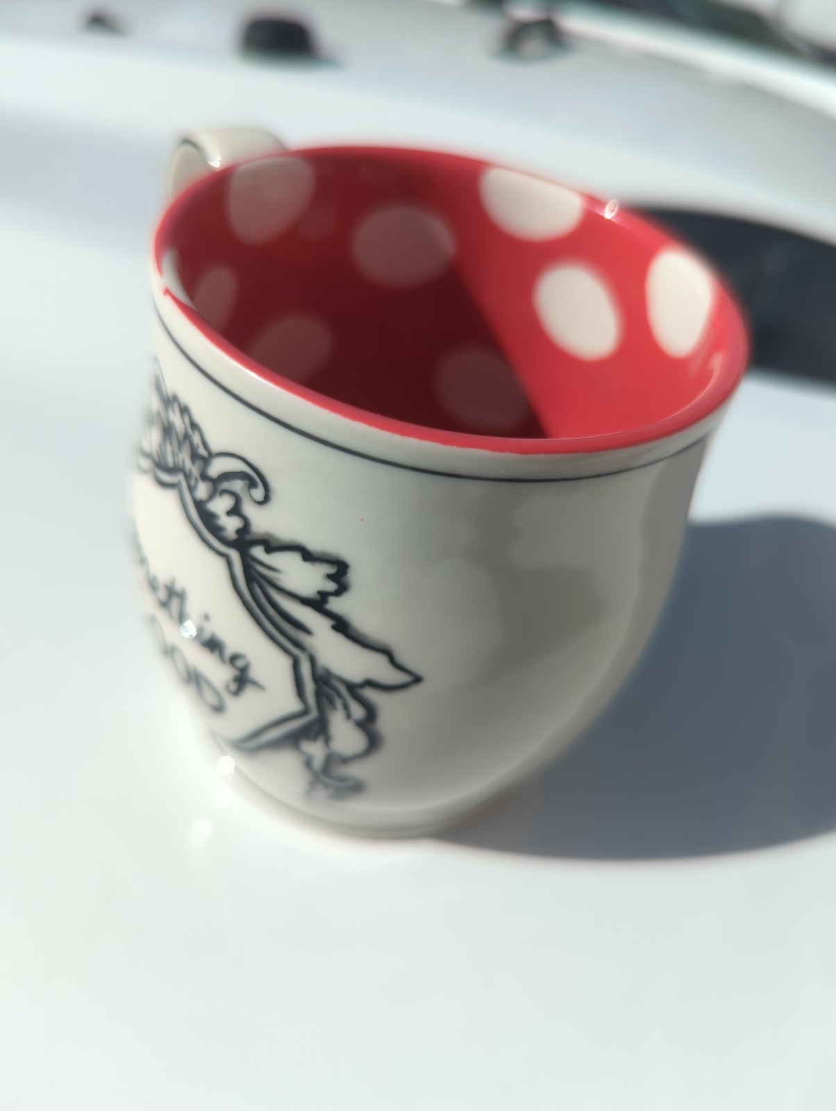 Anthropologie Molly Hatch Crowned Leaf Mug Something Good Red Polka Dot Inside