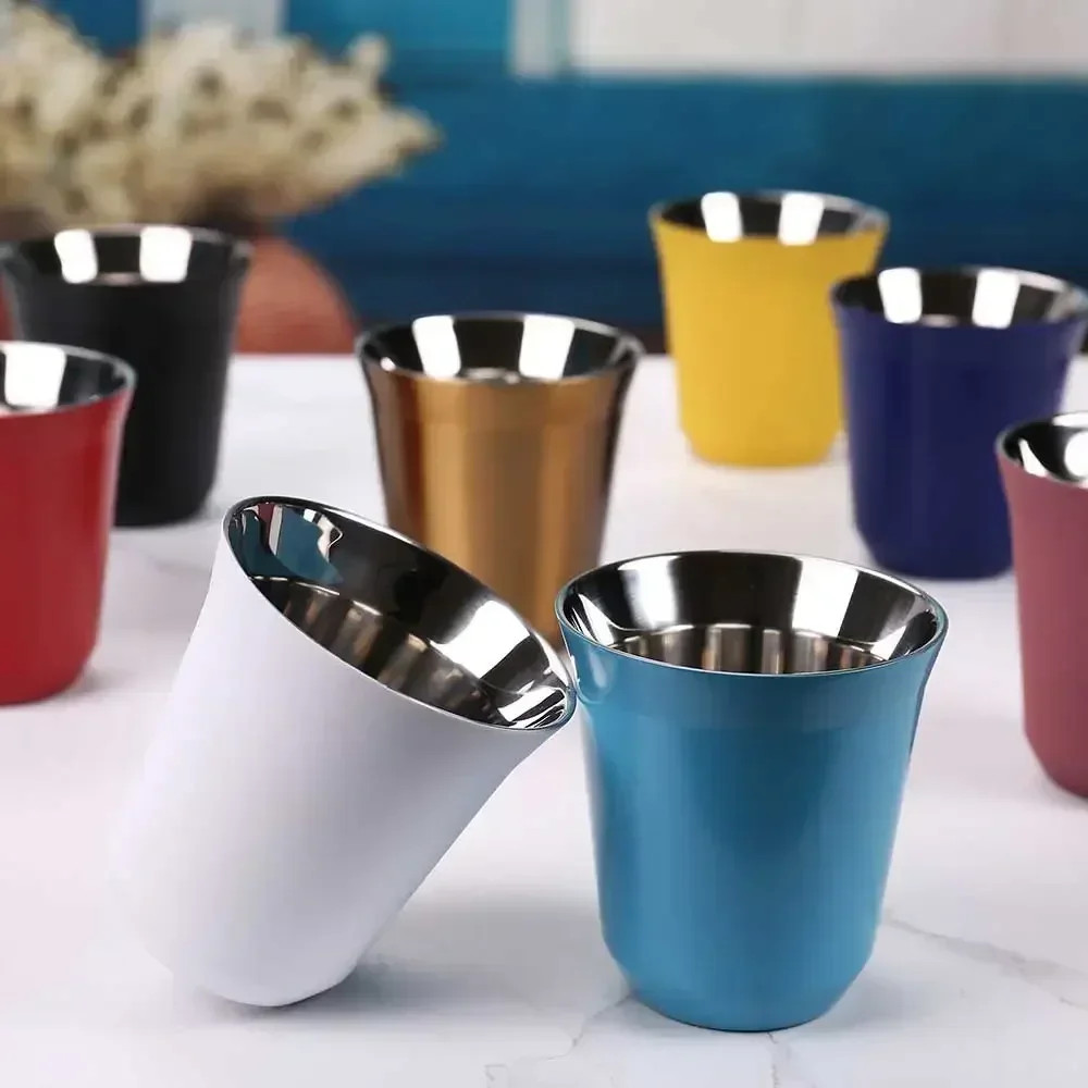 80/160ML Espresso Mugs Stainless Steel Coffee Milk Water Drink Breakfast Cups 30