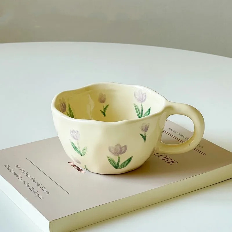 Hand Pinched Irregular Flower Ceramic Mugs Coffee Cups Milk Tea Cup Ins Korean