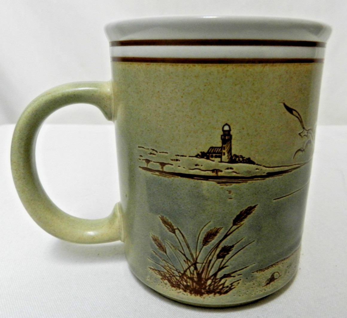 Otagiri Vintage Seagulls Nautical Shells Starfish Ocean Japan Mug Cup stoneware