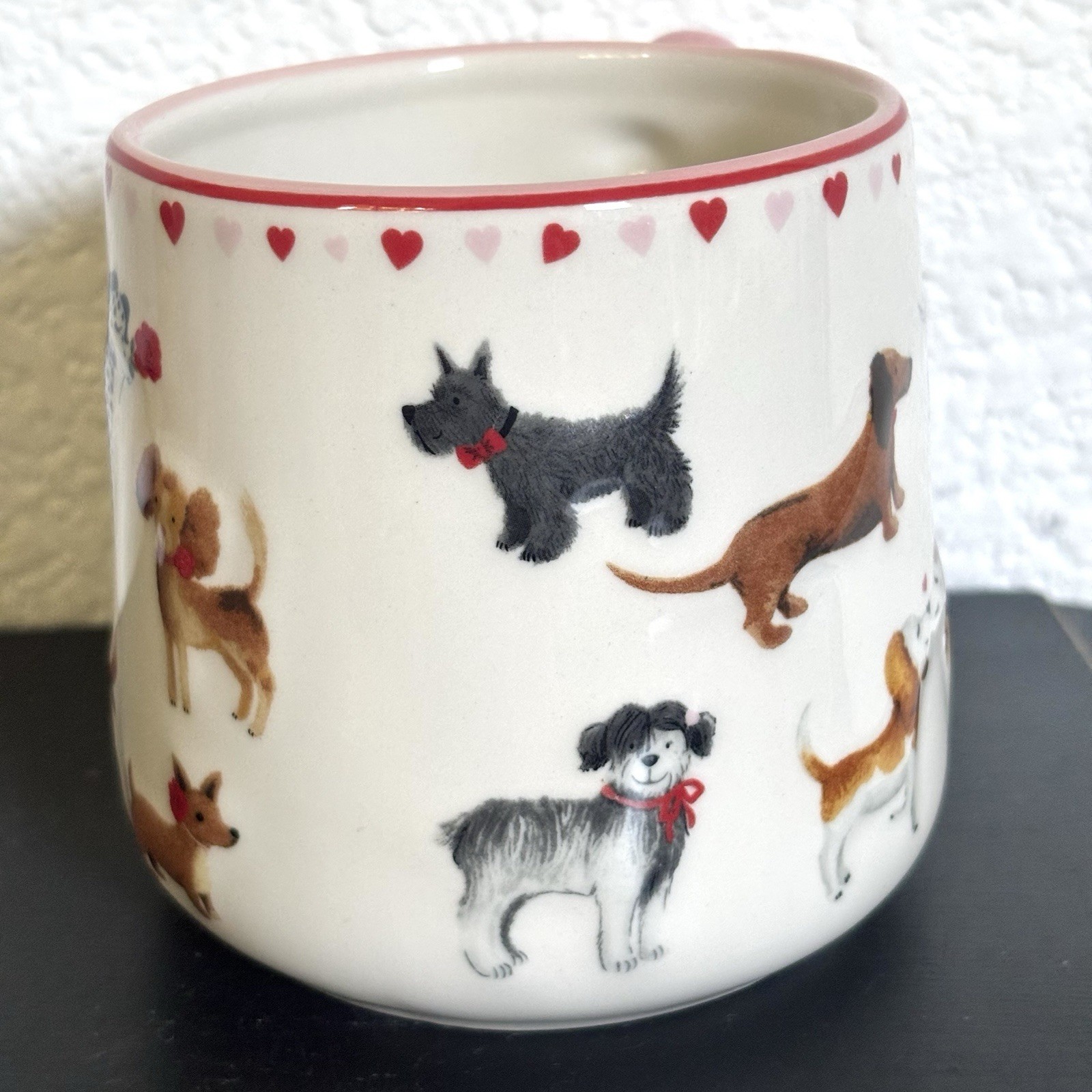 Pet Love by Tabletops Unlimited 20oz Embossed DOG Mug Heart Shaped Handle NEW