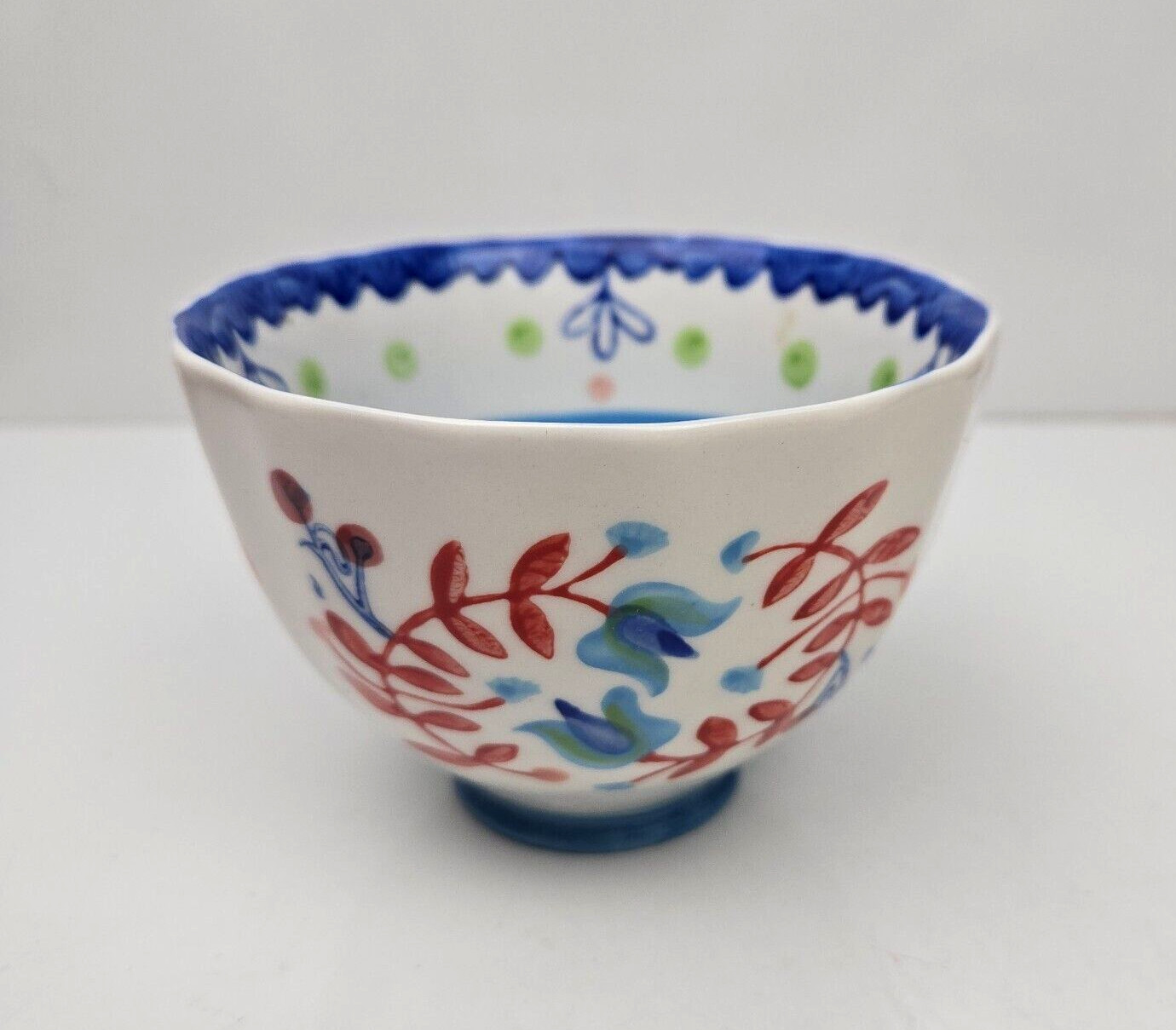 Anthropologie Mug PERCEFOREST Hand Painted Floral Flowers Twisted Handle Blue