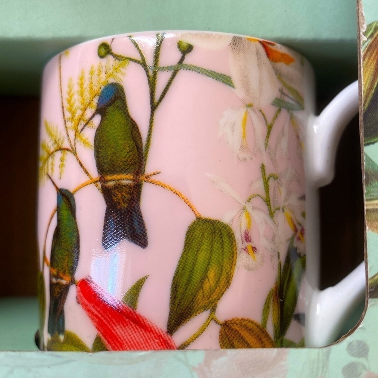 British Tea Shop Wild Bird Bone China 2 Espresso Cups & 2 Coffee Spoons