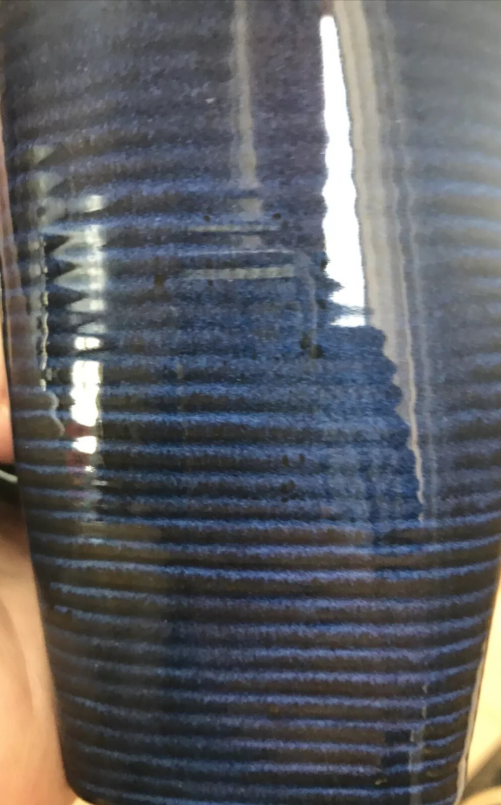 Set 3 Blue Striped Stoneware 16 Ounce Tall Coffee Latte Mugs See Color in Pics
