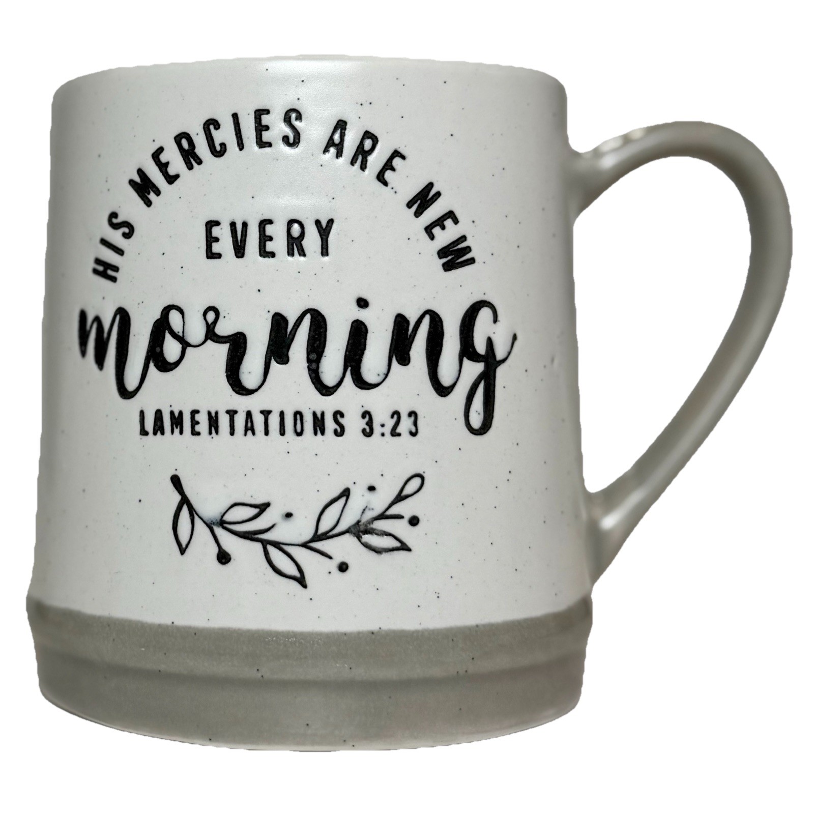 Unbranded “His Mercies Are New Every Morning” Ceramic Mug Black, White & Gray