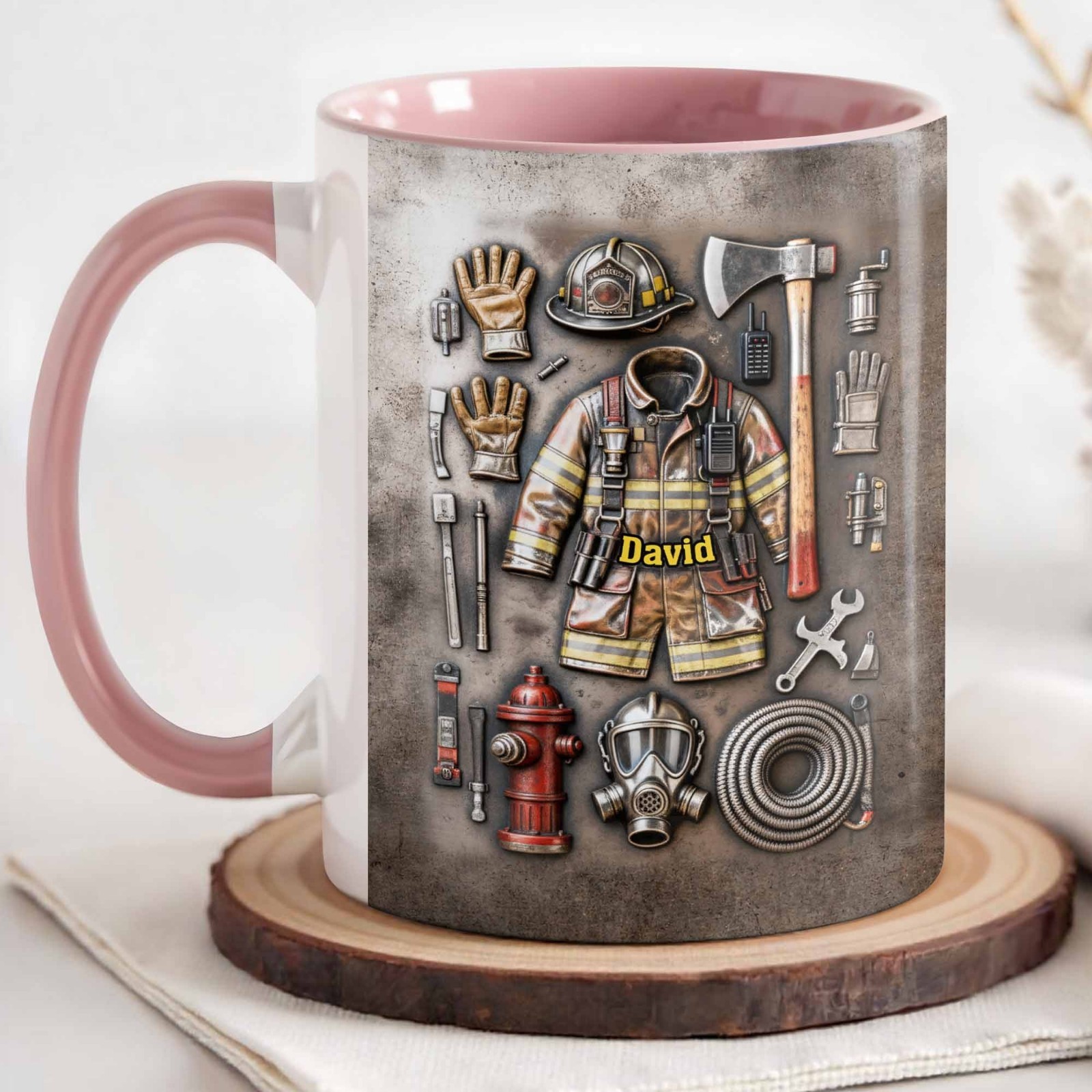 Personalized Firefighter Gear Mug, Custom Name Fireman Gift, Gift for Dad