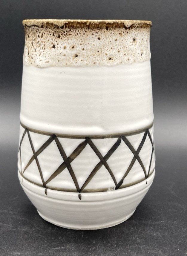 Large Stoneware Mug Lava Glaze White Brown Neutral MCM Earthy Retro Japan EUC