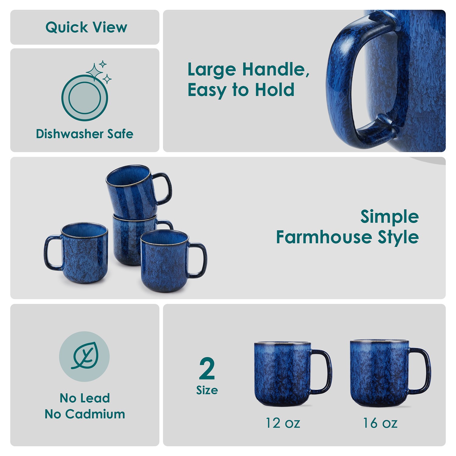 vancasso STARRY 480ml/360ml Stoneware Coffee Mug Set of 4 Coffee Cups Blue/Green