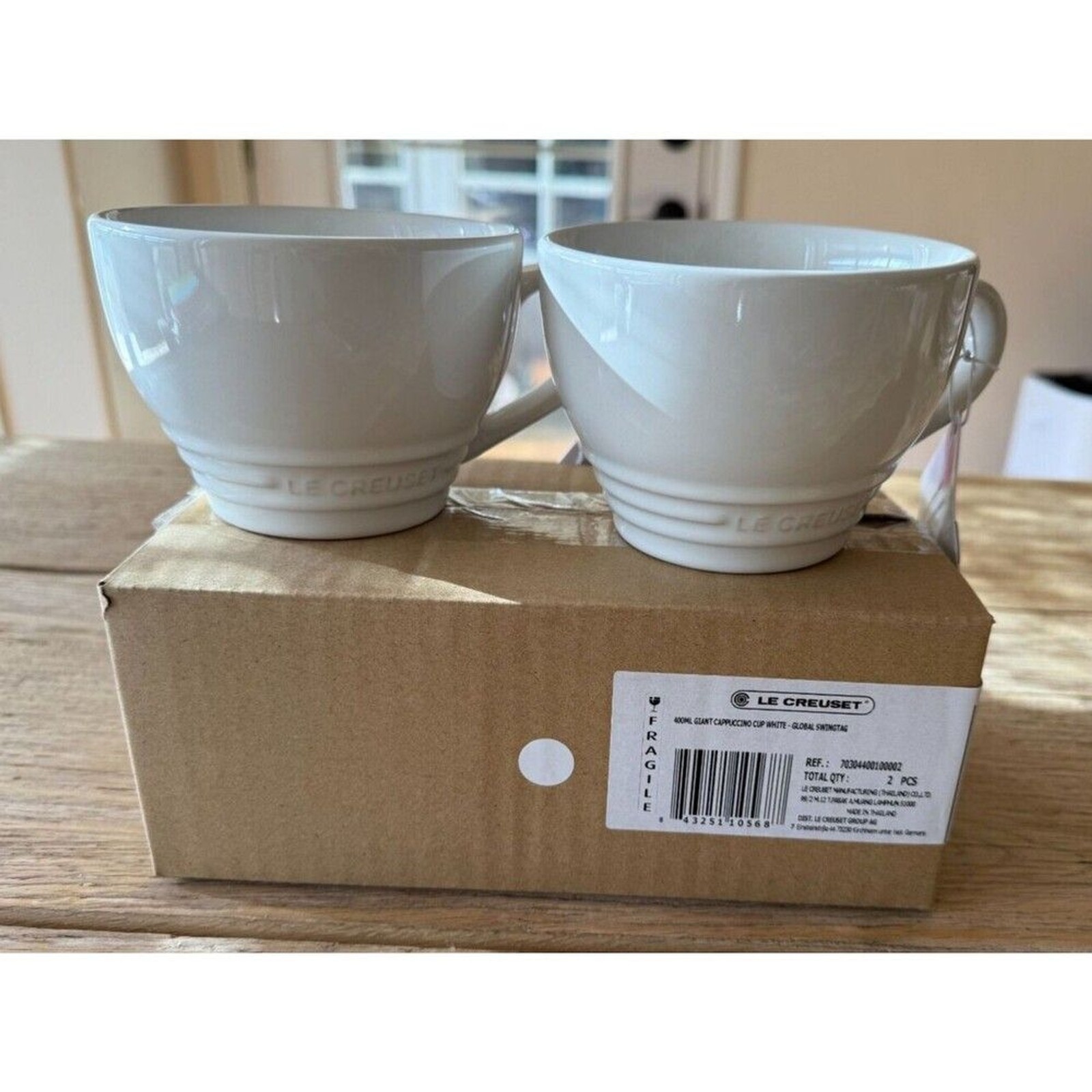 Le Creuset Stoneware Set of 2 Bistro Mug Giant Cappuccino 14 oz White NEW