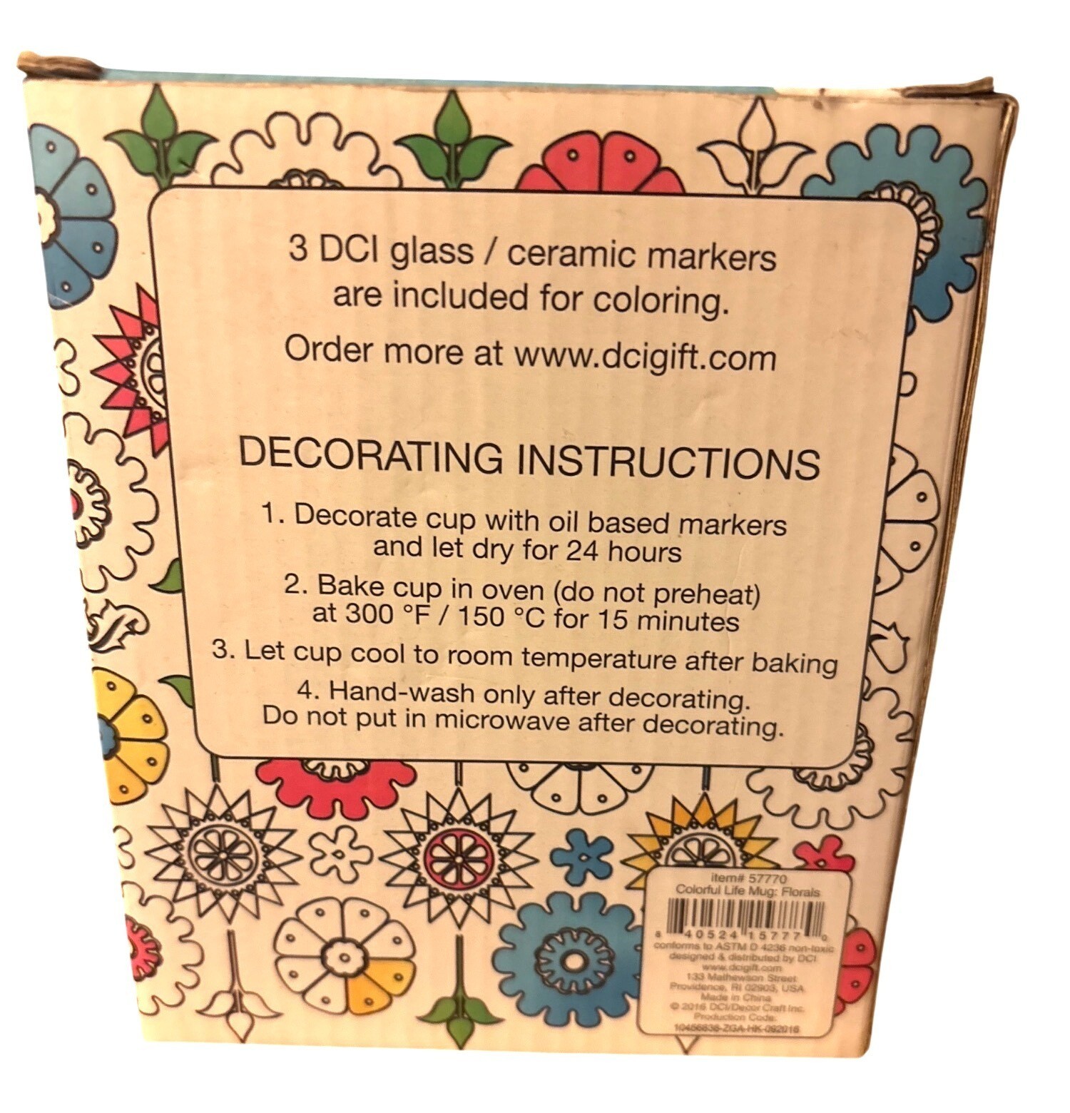 Mug To Color Colorful Life 11 Oz Stoneware W/ 3 Ceramic Markers Flowers Easter