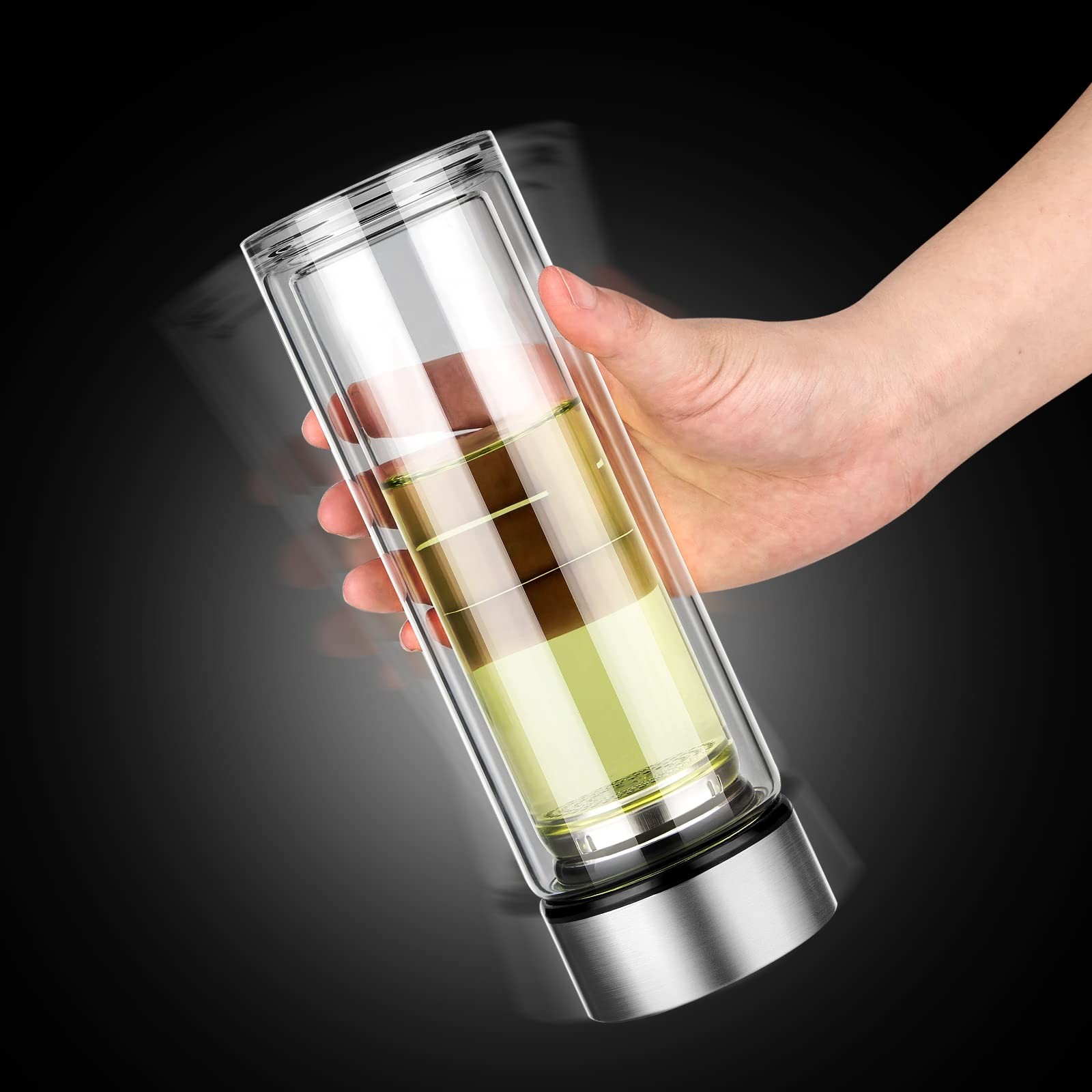 Tea Infuser Bottle Tea Flood Cup 12oz/350ml, Double Wall Borosilicate Portabl