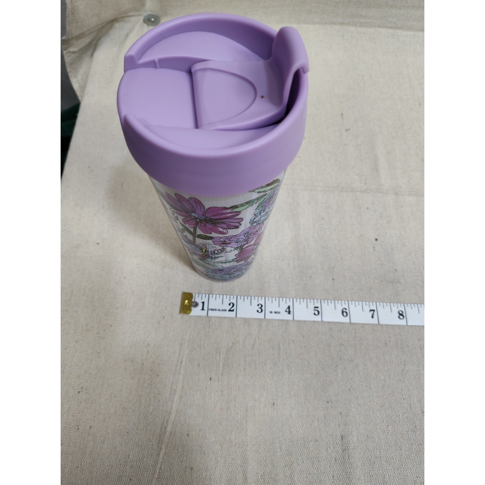 Floral Insulated Travel Tumbler Purple Blue Flowers Lavender Flip Top Lid 16oz