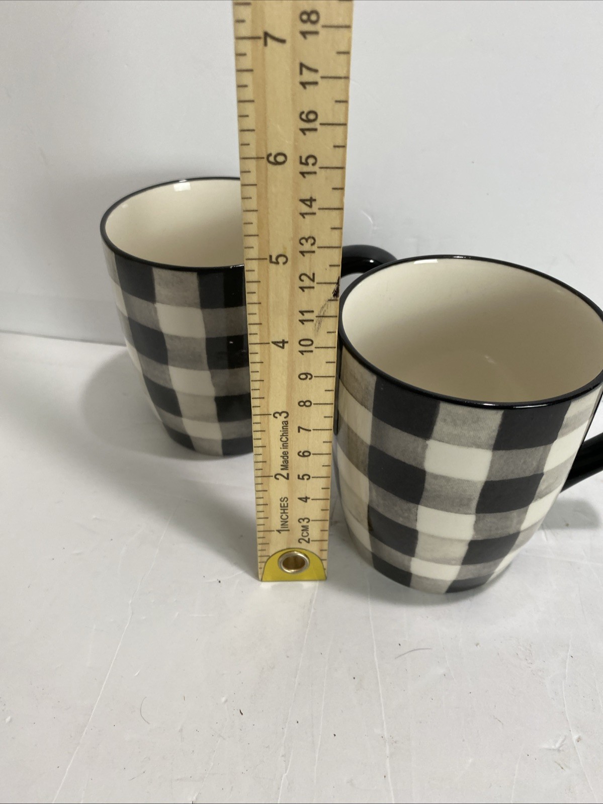 Robert Stanley Lot Of 2 Black White Gray Plaid 12 oz Coffee Tea Mug
