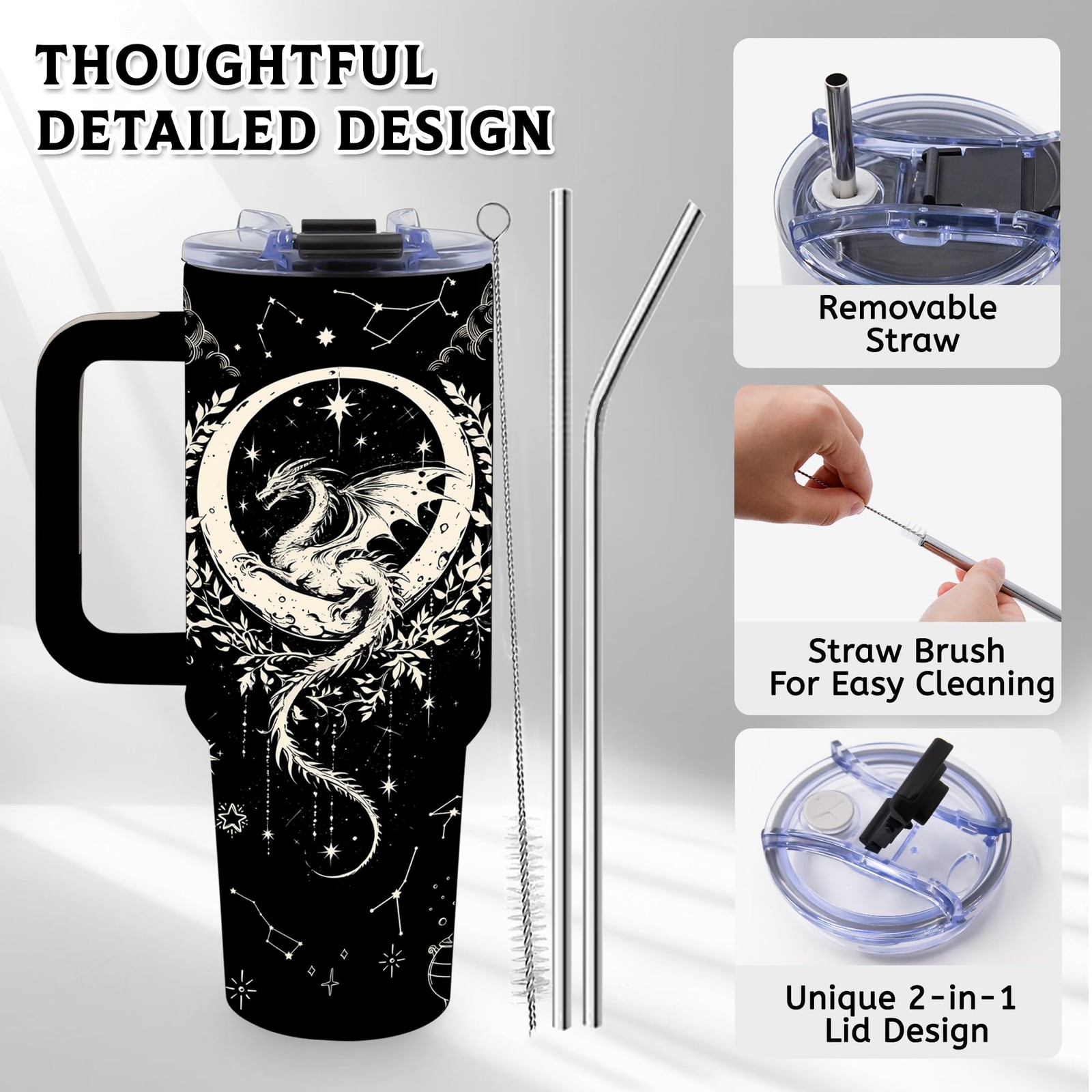 TNASURHUS Dragon Gifts for Men Women, 40oz Tumbler with Handle for Dad Husband