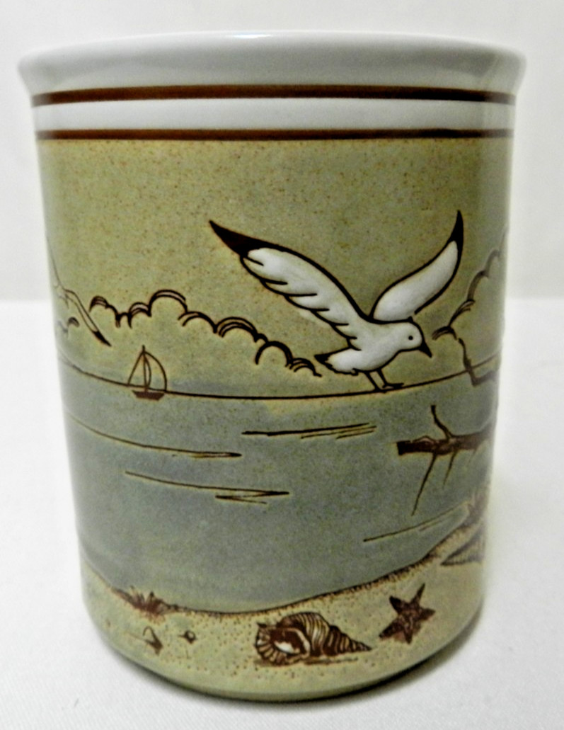 Otagiri Vintage Seagulls Nautical Shells Starfish Ocean Japan Mug Cup stoneware