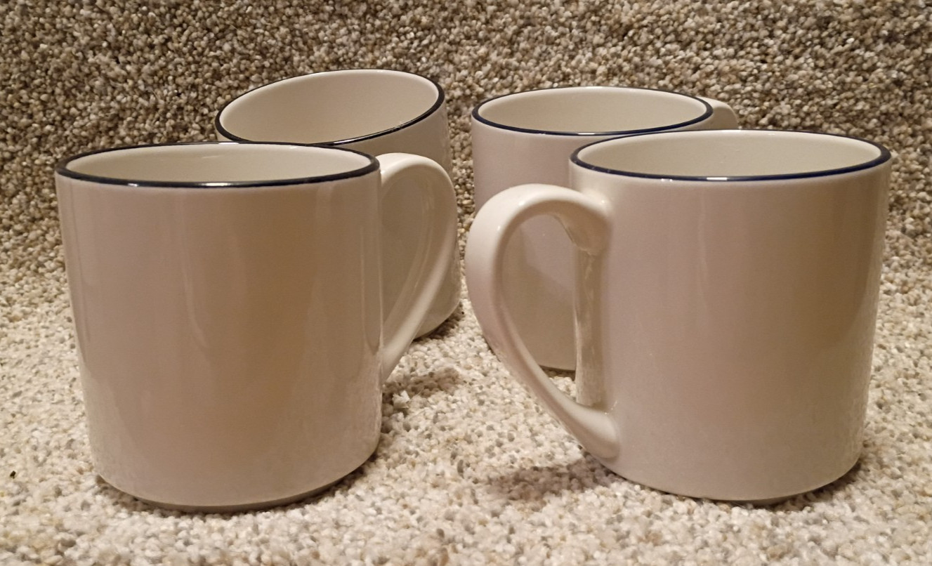 4 Made In ENGLAND Coffee Mugs blue Navy Rims made in brand set of 4 12oz set