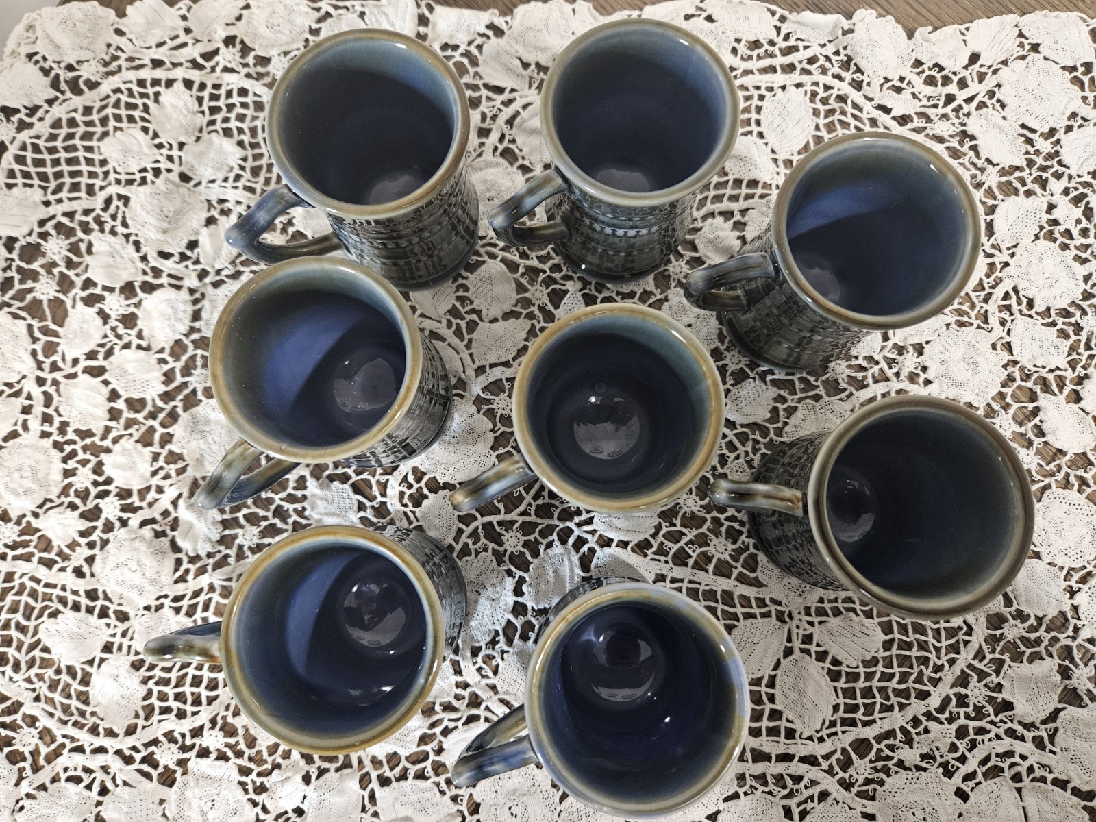 Wade Ireland Porcelain 8 Small Demitasse Shot Mugs Blue Green Glaze Shamrock