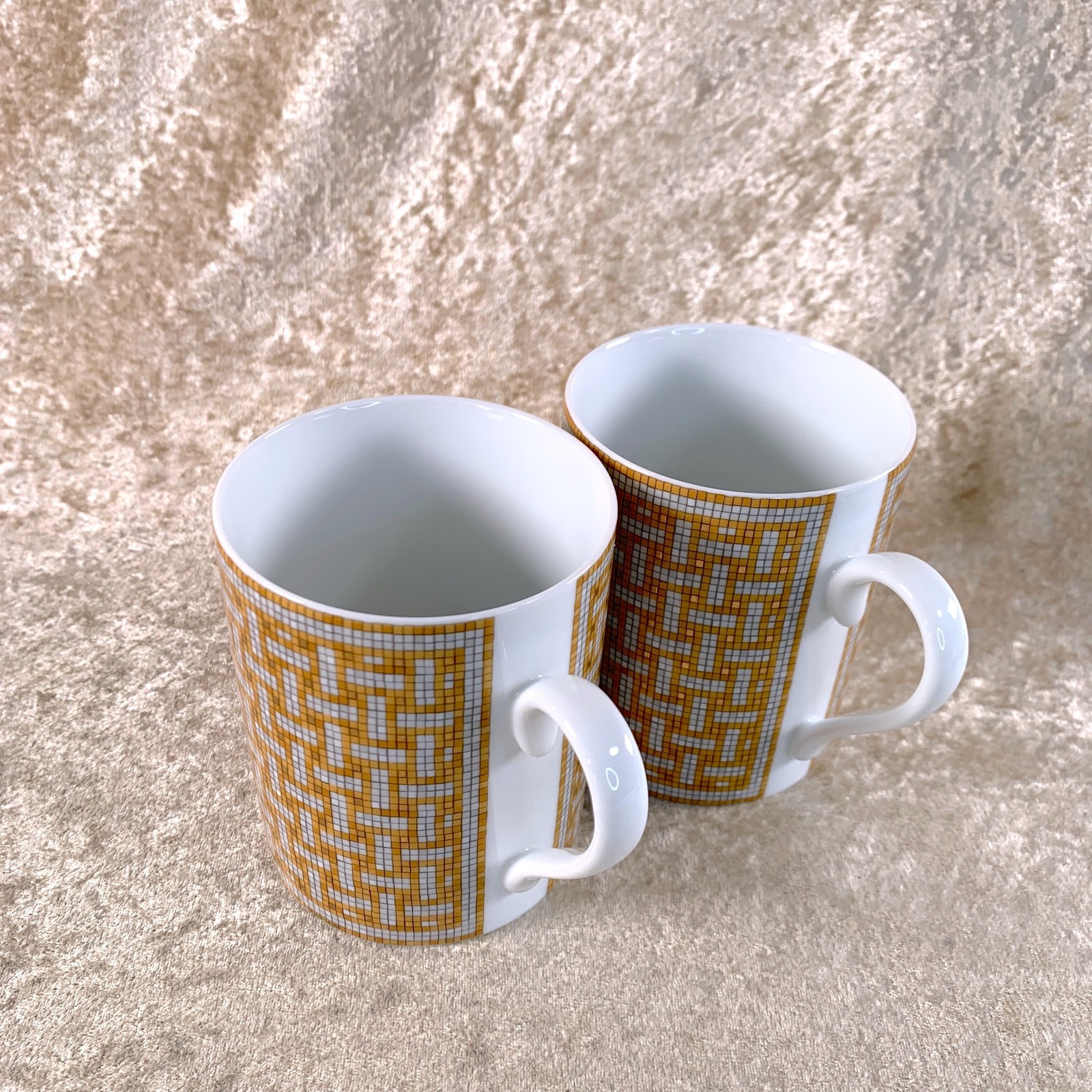 Hermes Paris Mug Cup Mosaique Au 24 Gold Porcelain Tableware Set of 2 with Case