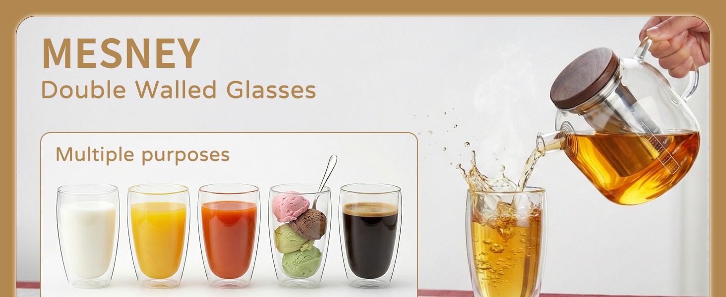 17oz Double Walled Glass Coffee Mugs, Insulated Clear Cappuccino Latte Glass