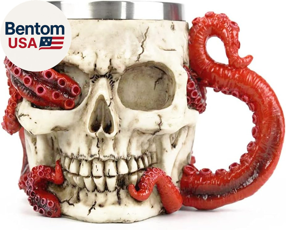 Skull Coffee Mugs with Handle Stainless Steel 3D Skull Beer Mug Realistic Resin