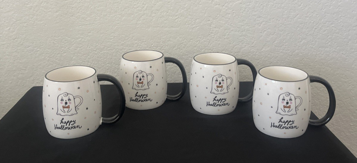 New Anthropolige SET OF 4 Happy Halloween Stoneware Mugs