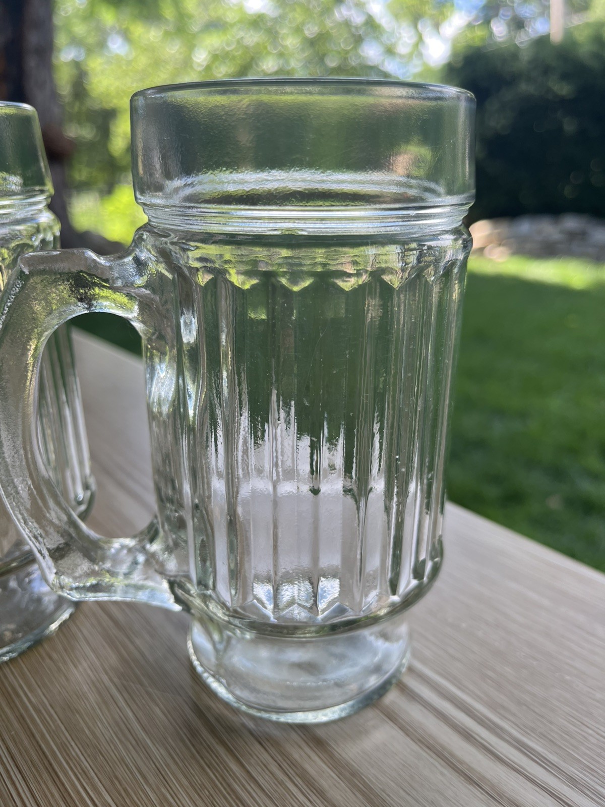 Vintage Heavy Clear Glass (Root) Beer Mugs Steins Fluted Paneled 5.5” Set of 2