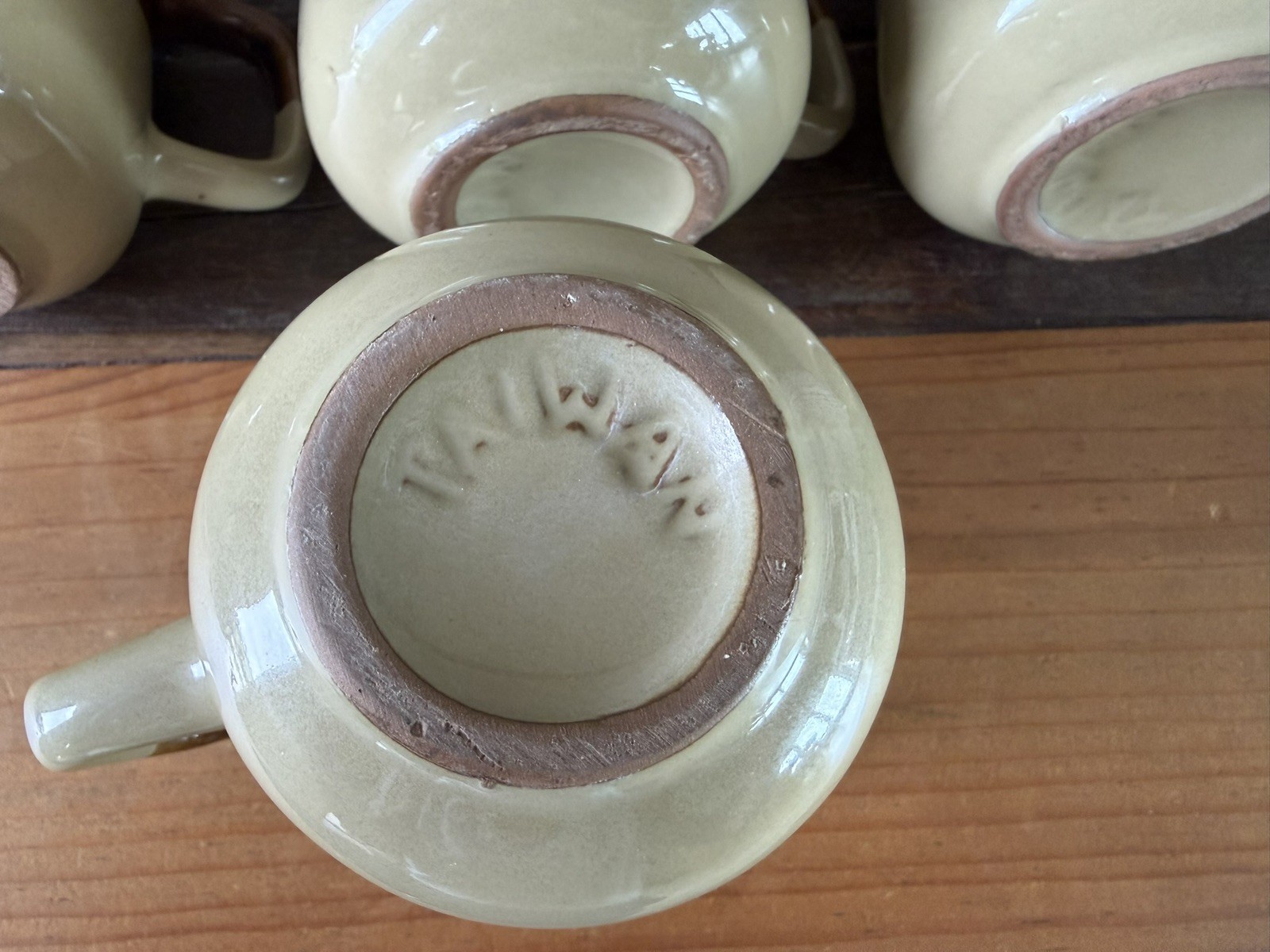 Set of 4 Vintage Stoneware Tri-Color Earthtones Coffee Mugs 1970s, Taiwan
