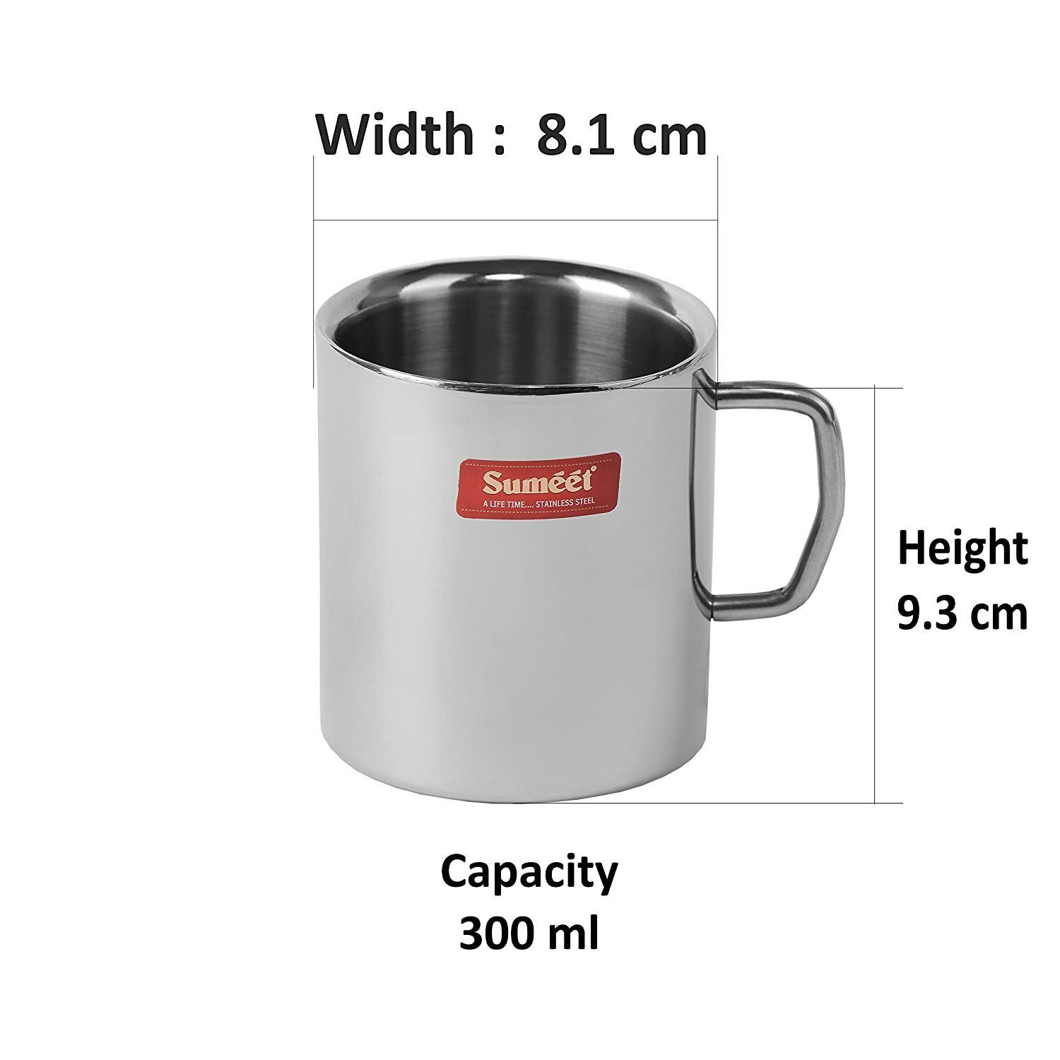 Stainless Steel Double Wall Tea and Coffee Big Mug Set of 2 Pcs 300 Ml Each