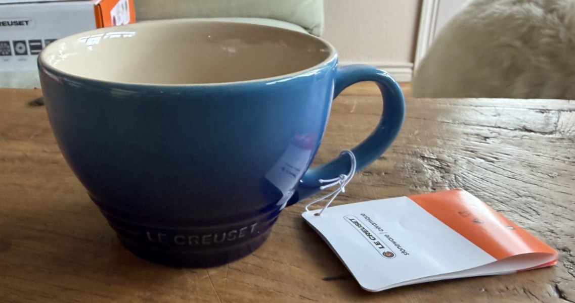 Le Creuset Stoneware Giant Cappuccino Bistro Mug 14 oz Azure Blue NEW
