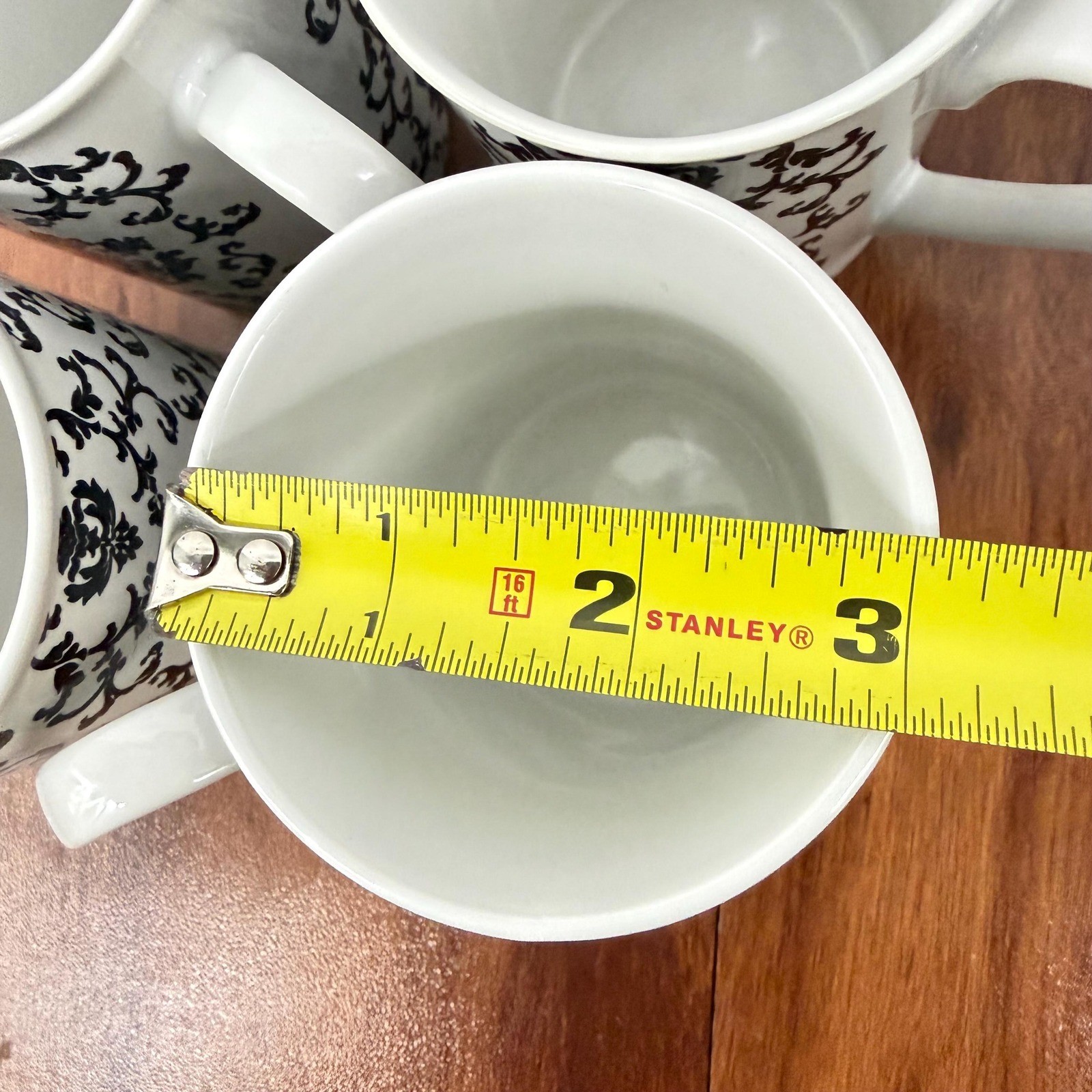 Rosanna Parisian Wallpaper Coffee Mug Set of 4 Black White Damask Stoneware