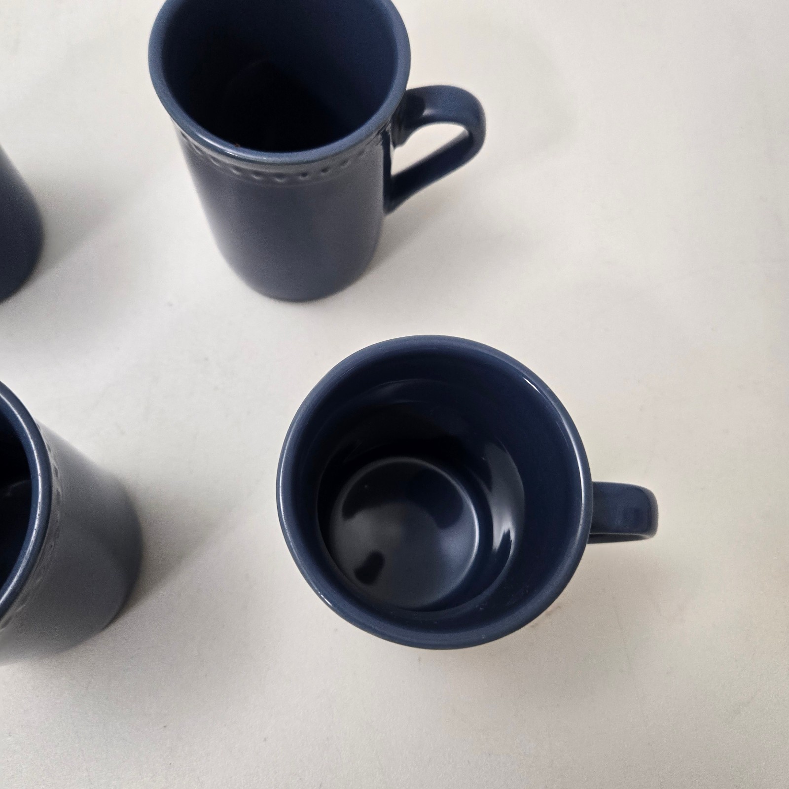 Set of 4 Pearl Normandy Navy Blue Round 4″ Mugs Coffee Cups JCP Home