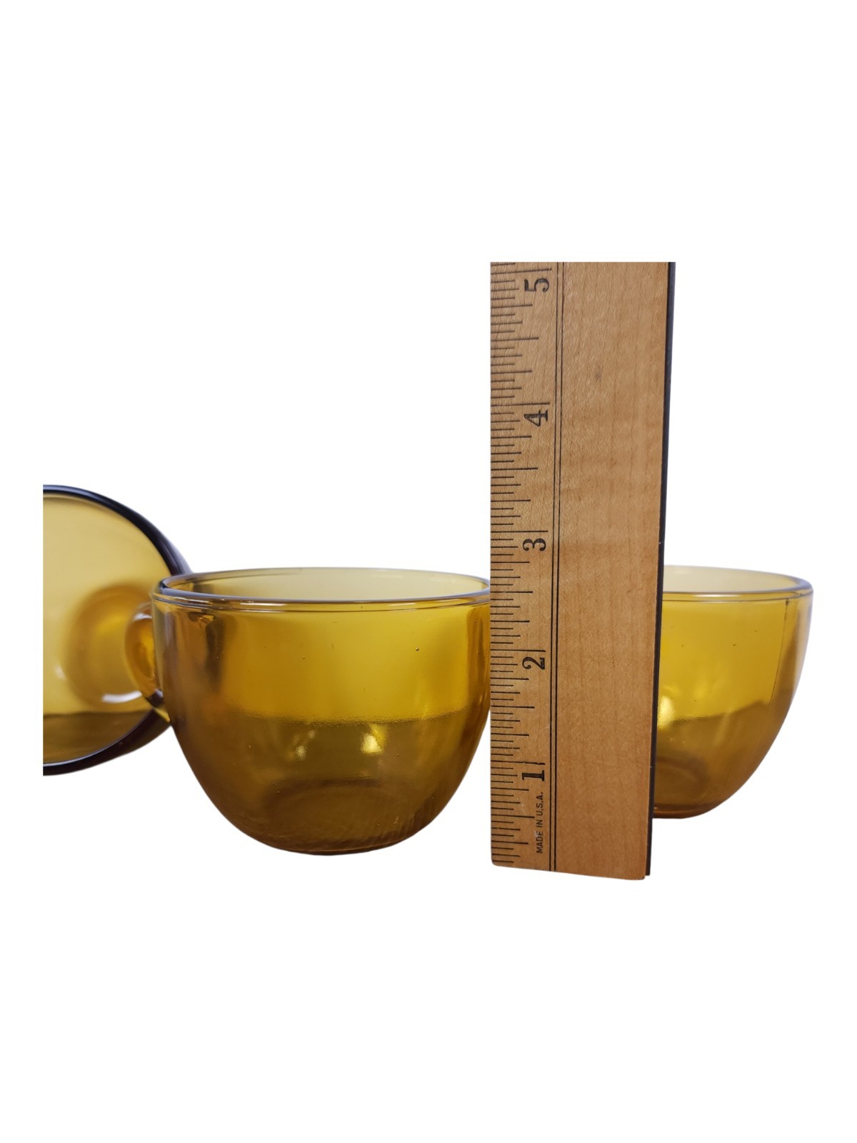 Vintage Amber Glass Coffee Tea Cups Set of 3 Mid Century Modern MCM