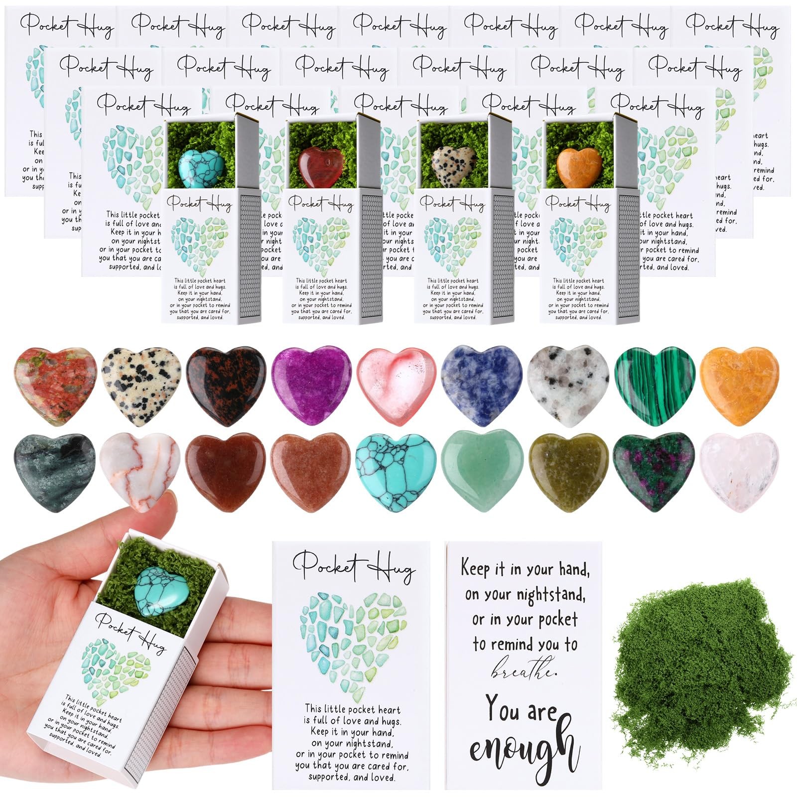 36 Sets Pocket Hug Token Bulk Heart Natural Stones Heart Emotional Support In…