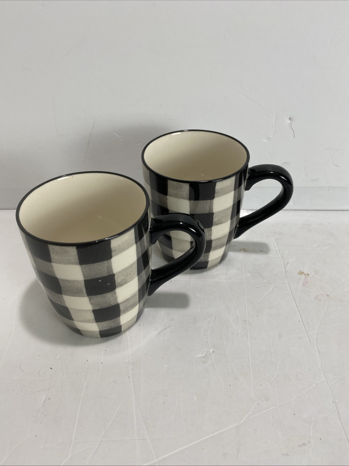 Robert Stanley Lot Of 2 Black White Gray Plaid 12 oz Coffee Tea Mug