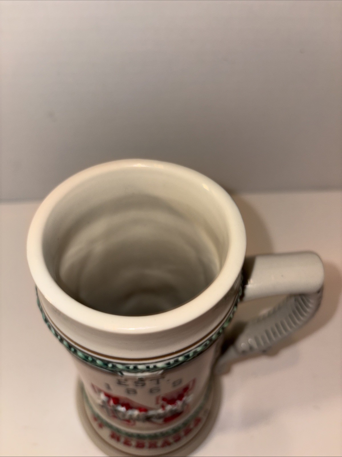 VINTAGE UNIVERSITY OF NEBRASKA MUG STEIN CORNHUSKERS 7.5” POTTERY LARGE