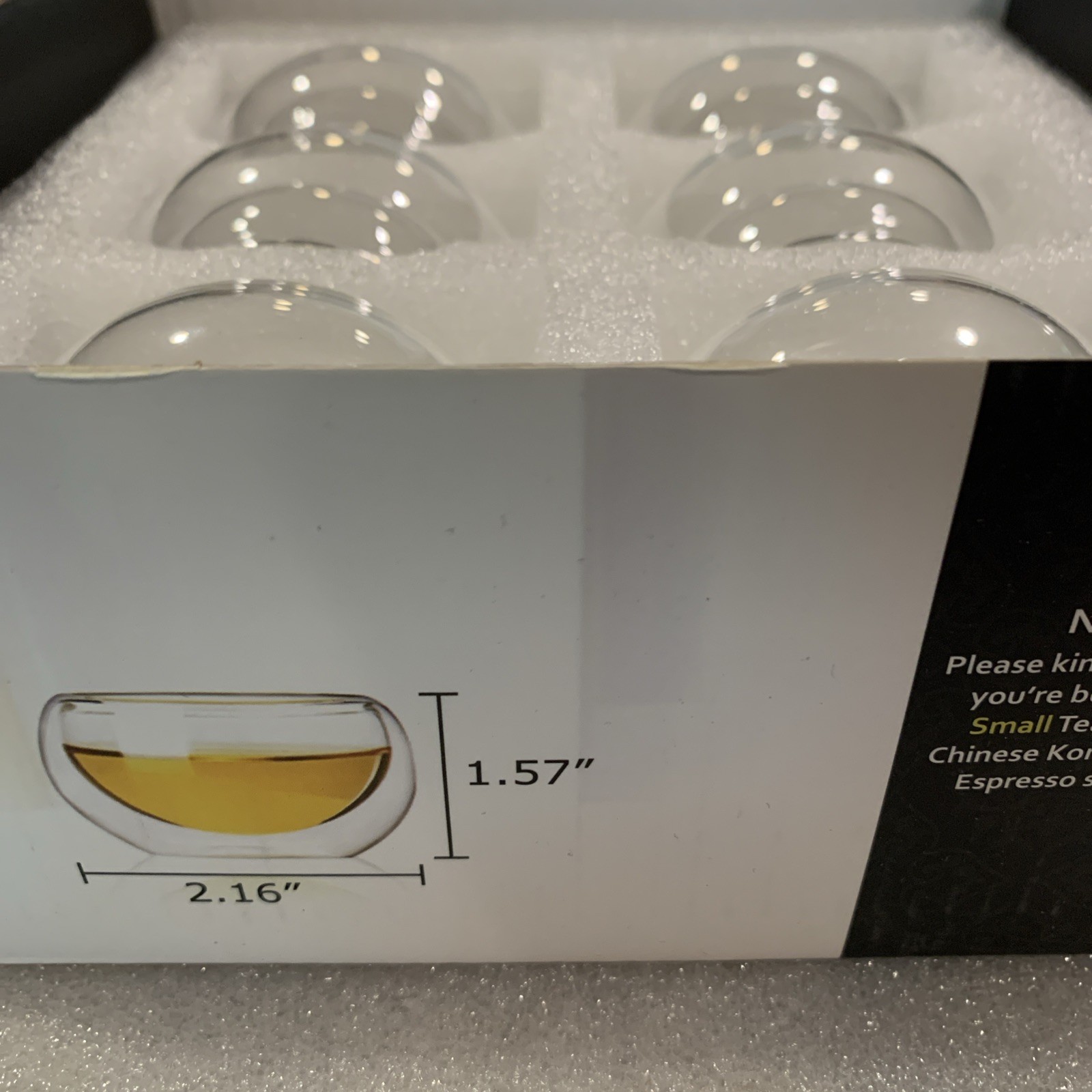 6 Double Walled Borosilicate Heat Resistant Glass Small Tea Cups 2 oz. 60ml