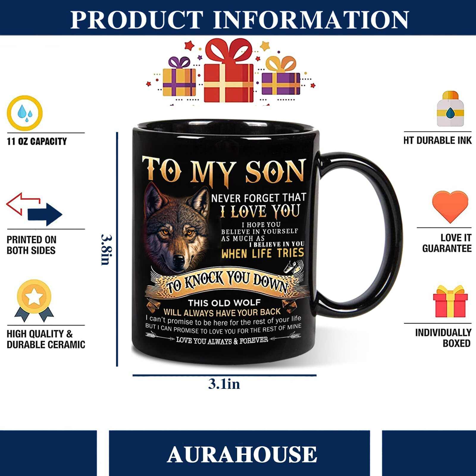 Christmas Gifts For Son Mug 11 Oz To My Son Gifts Wolf Mug From Mom Dad Son Birt