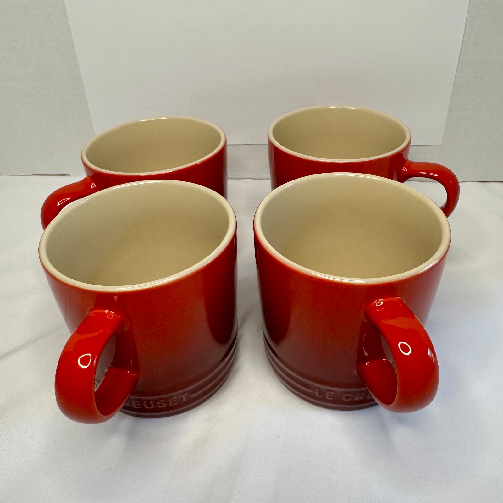 4 Le Creuset Mugs Cerise 12 oz 350ml Stoneware Coffee Red Ombre Seconds NEW Set